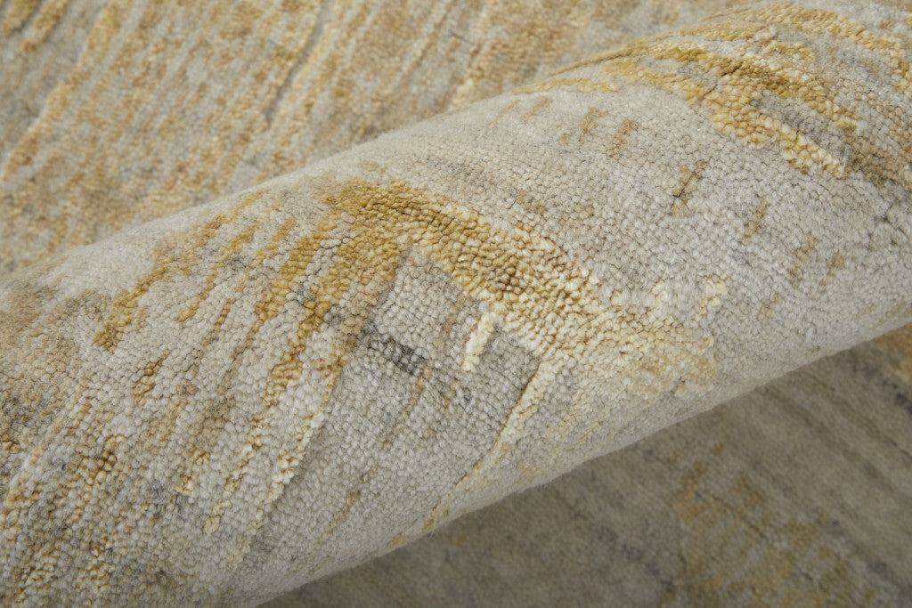9' X 12' Yellow and Ivory Abstract Hand Woven Area Rug-5