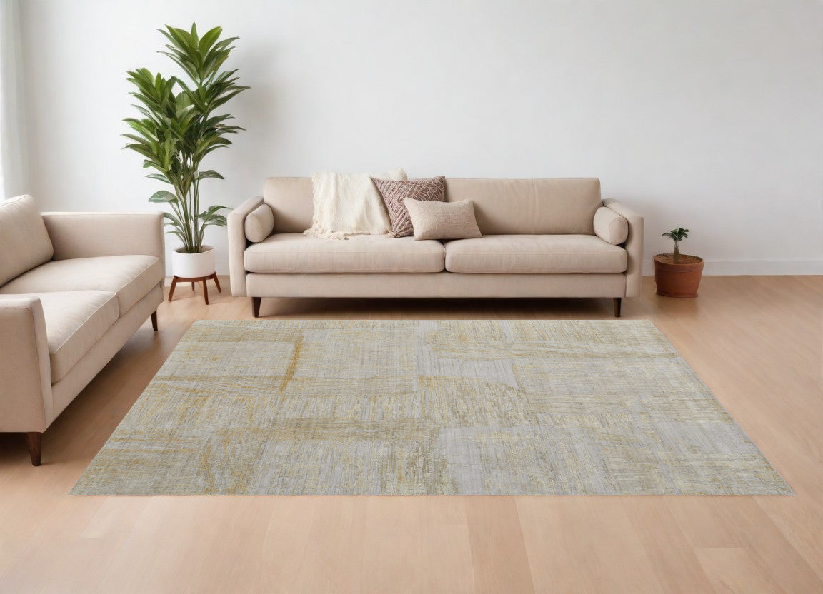 9' X 12' Yellow and Ivory Abstract Hand Woven Area Rug-0