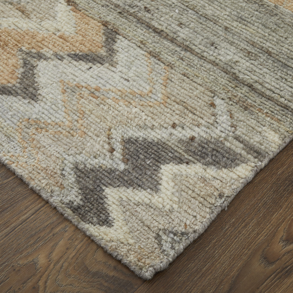 9' X 13' Ivory Gray and Orange Wool Moroccan Hand Knotted Area Rug-6