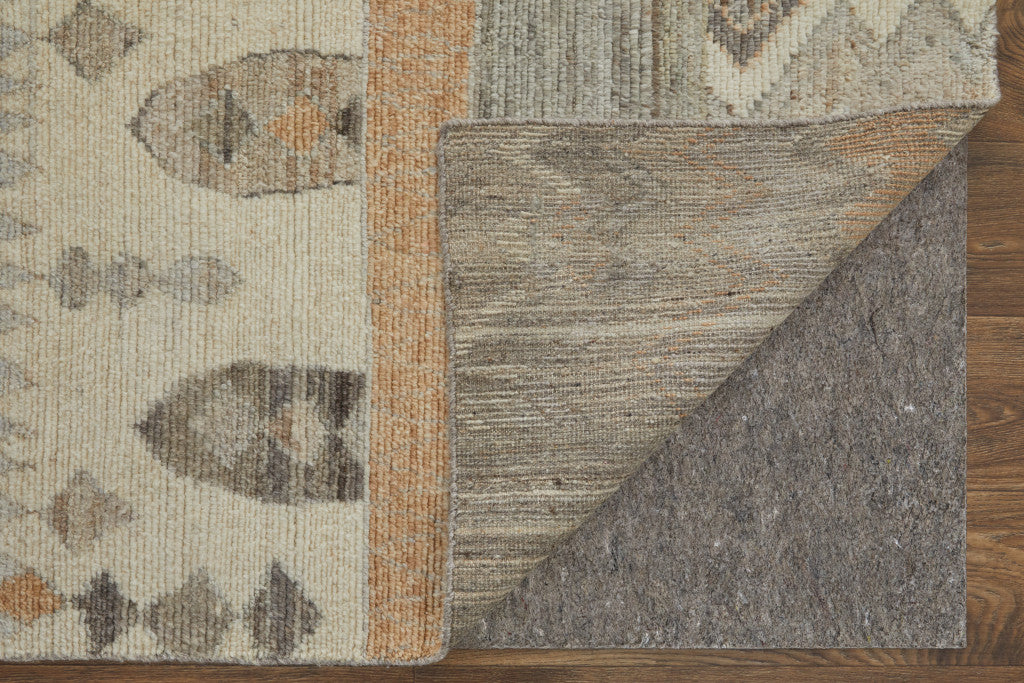 9' X 13' Ivory Gray and Orange Wool Moroccan Hand Knotted Area Rug-7