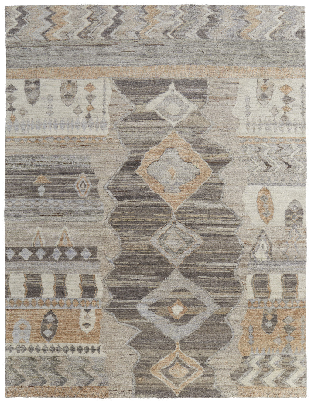 9' X 13' Ivory Gray and Orange Wool Moroccan Hand Knotted Area Rug-5