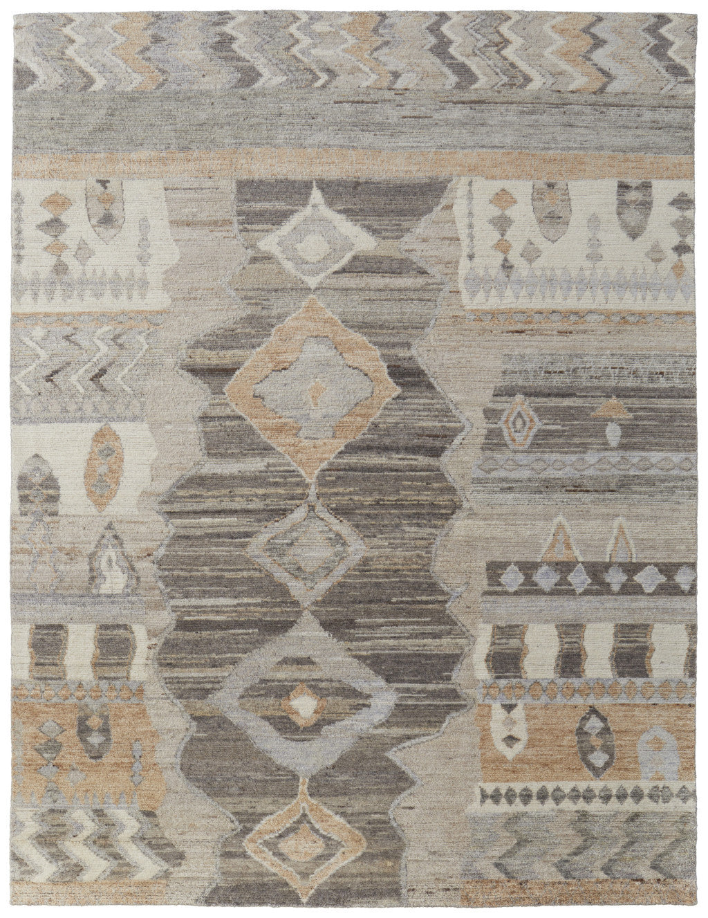 9' X 13' Ivory Gray and Orange Wool Moroccan Hand Knotted Area Rug-1