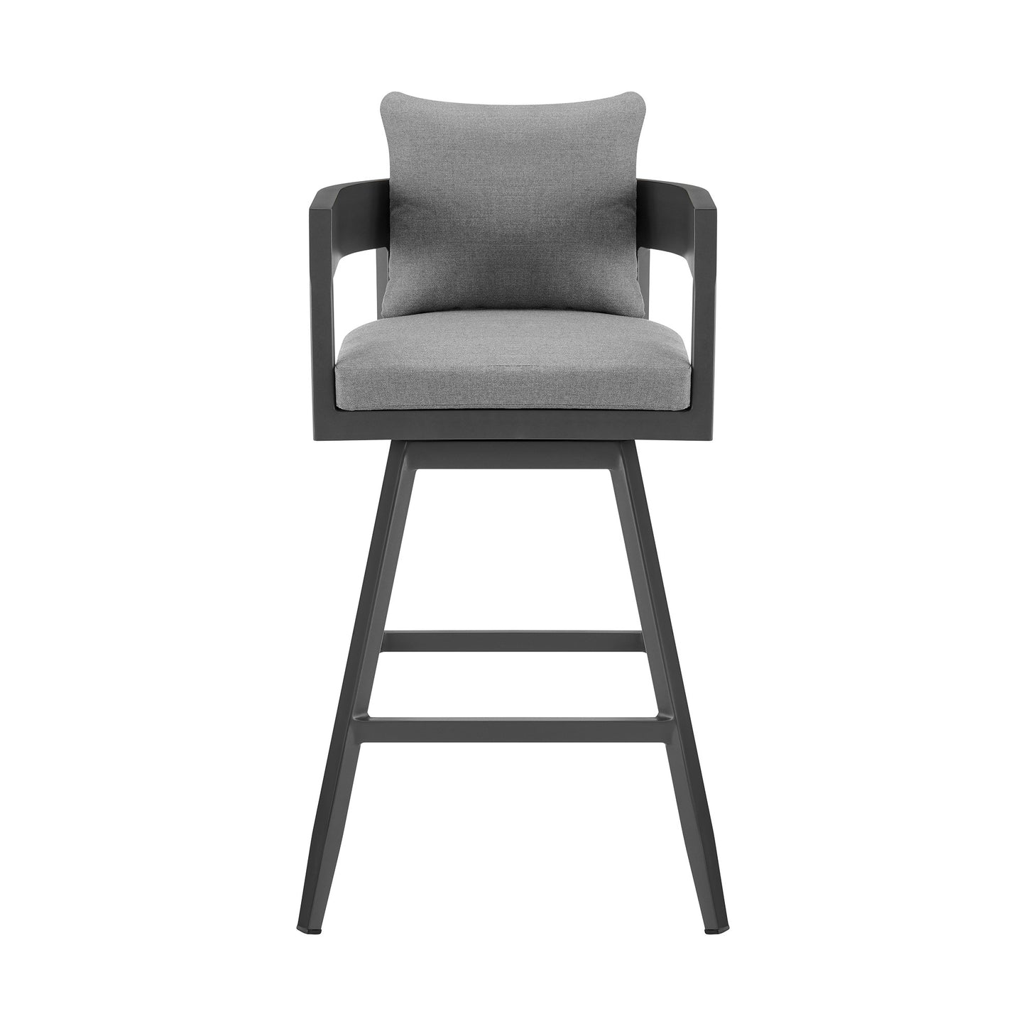 39" Dark Gray Metal Swivel Low back Outdoor Bar Height chair with Footrest-2