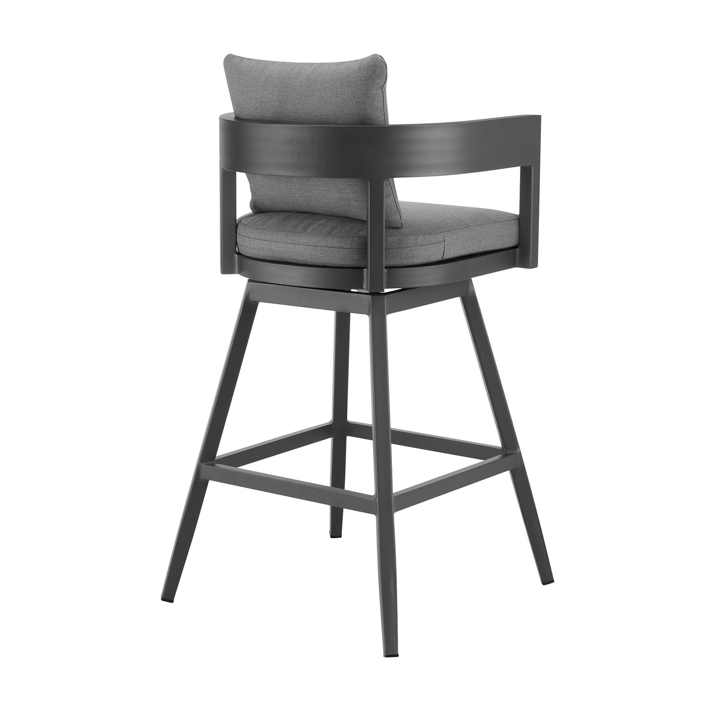 39" Dark Gray Metal Swivel Low back Outdoor Bar Height chair with Footrest-3