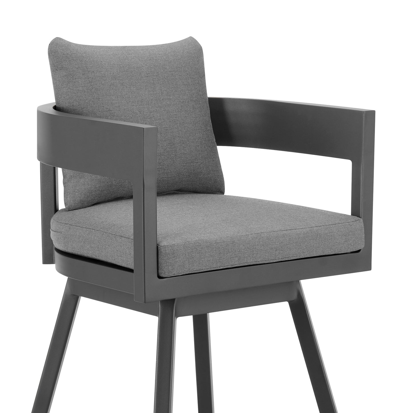 39" Dark Gray Metal Swivel Low back Outdoor Bar Height chair with Footrest-6