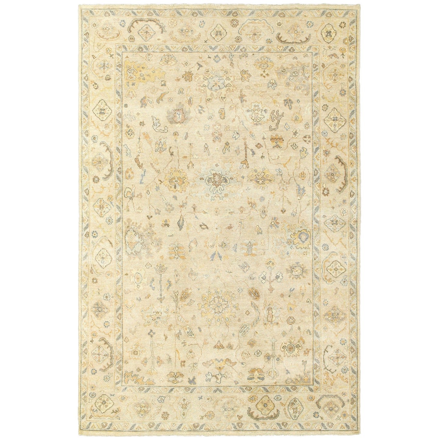 6' X 9' Beige And Gray Wool Oriental Hand Knotted Area Rug-1