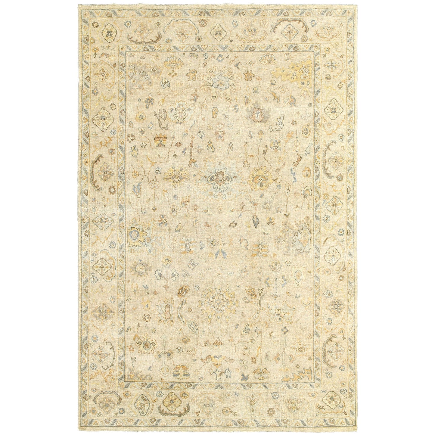 6' X 9' Beige And Gray Wool Oriental Hand Knotted Area Rug-4