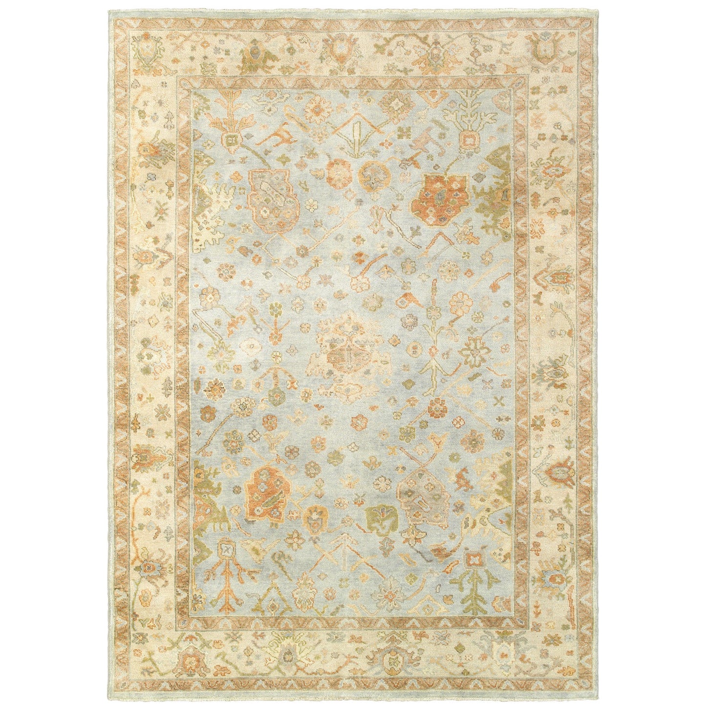 6' X 9' Blue And Sand Wool Oriental Hand Knotted Area Rug-1