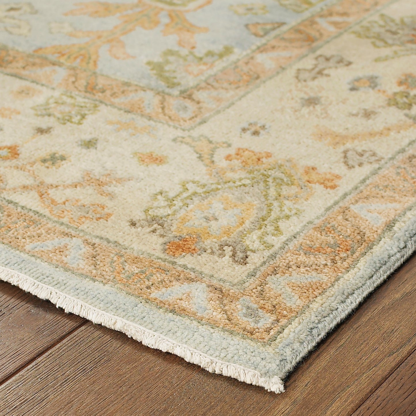 6' X 9' Blue And Sand Wool Oriental Hand Knotted Area Rug-5