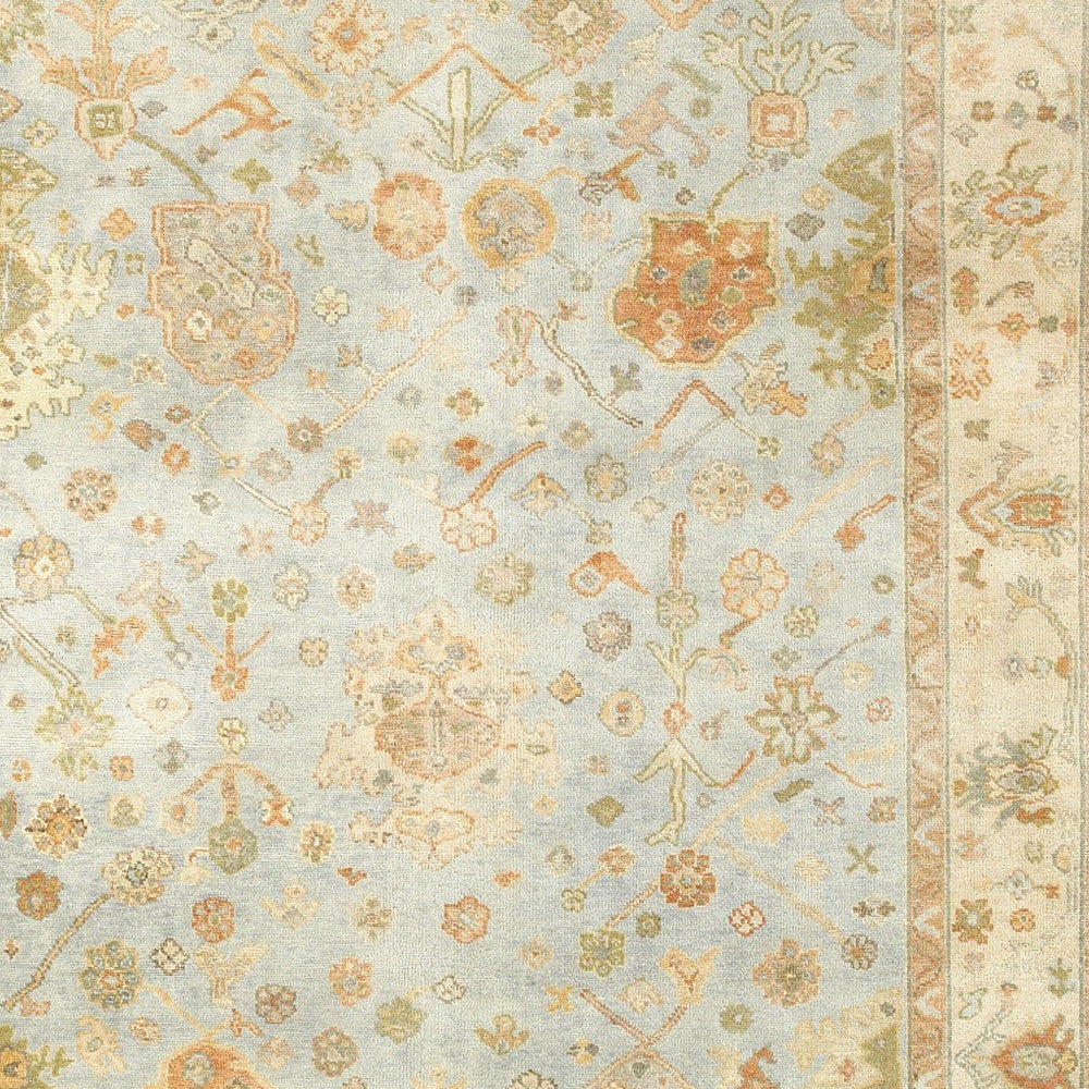 6' X 9' Blue And Sand Wool Oriental Hand Knotted Area Rug-4