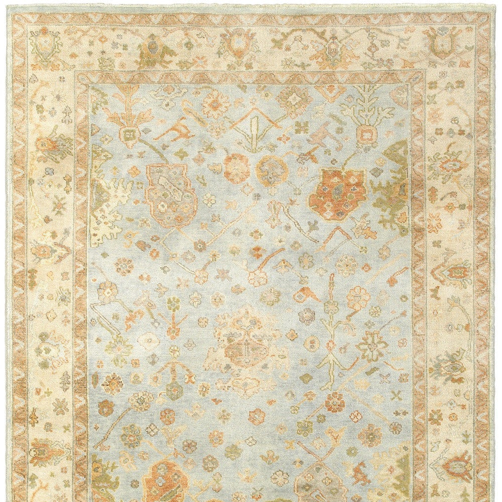 6' X 9' Blue And Sand Wool Oriental Hand Knotted Area Rug-3