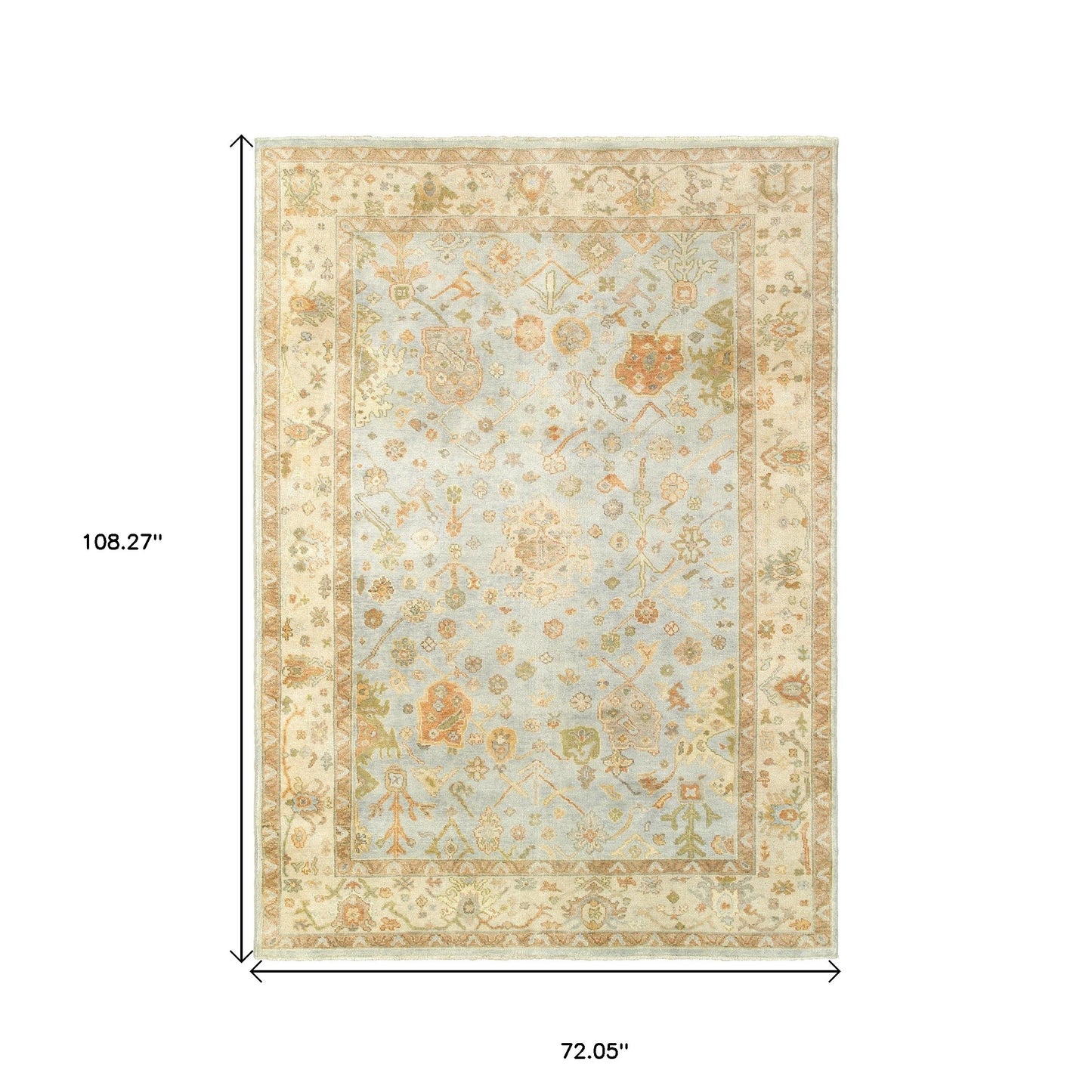 6' X 9' Blue And Sand Wool Oriental Hand Knotted Area Rug-2