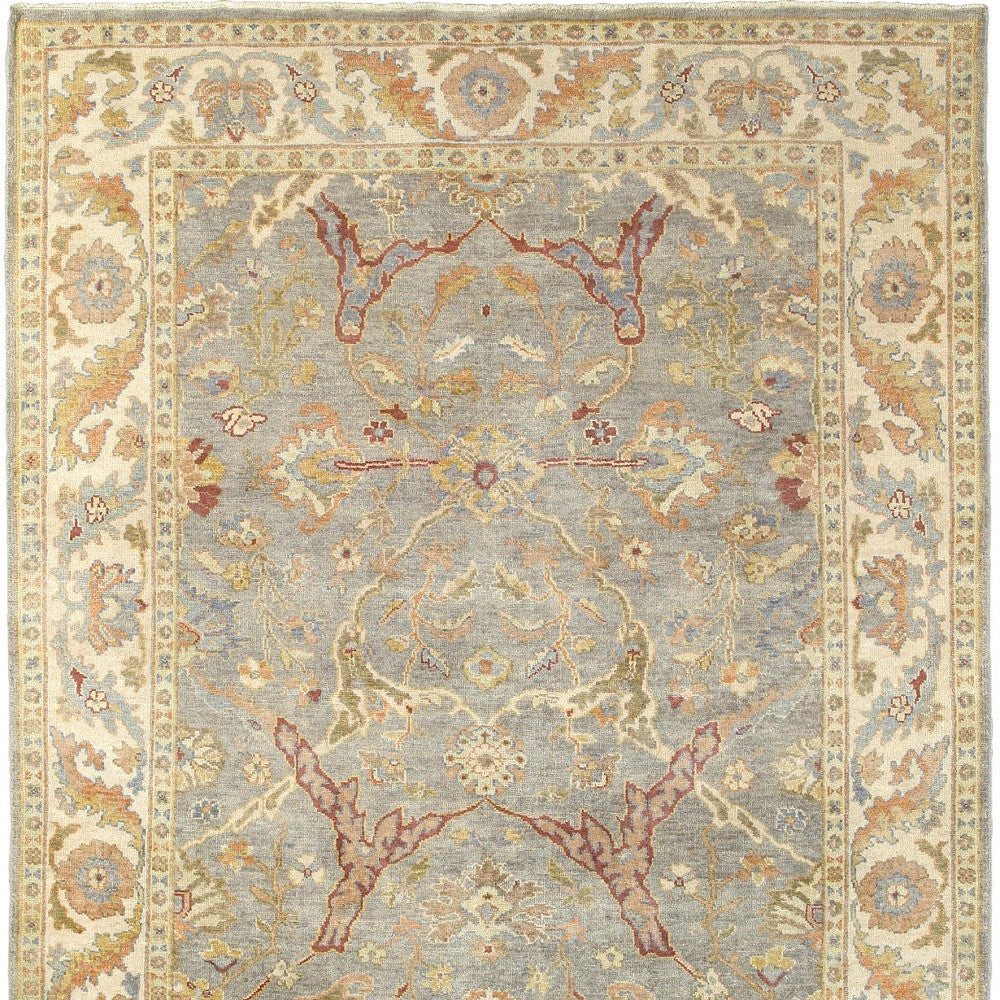 8' X 10' Gray And Beige Wool Oriental Hand Knotted Area Rug-3