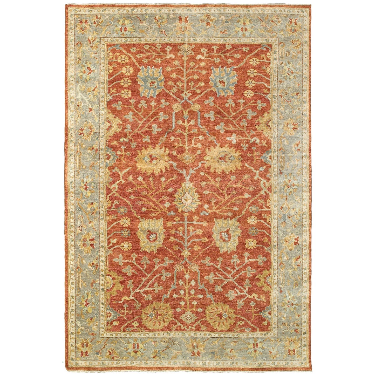 10' X 14' Red And Gray Wool Oriental Hand Knotted Area Rug-1