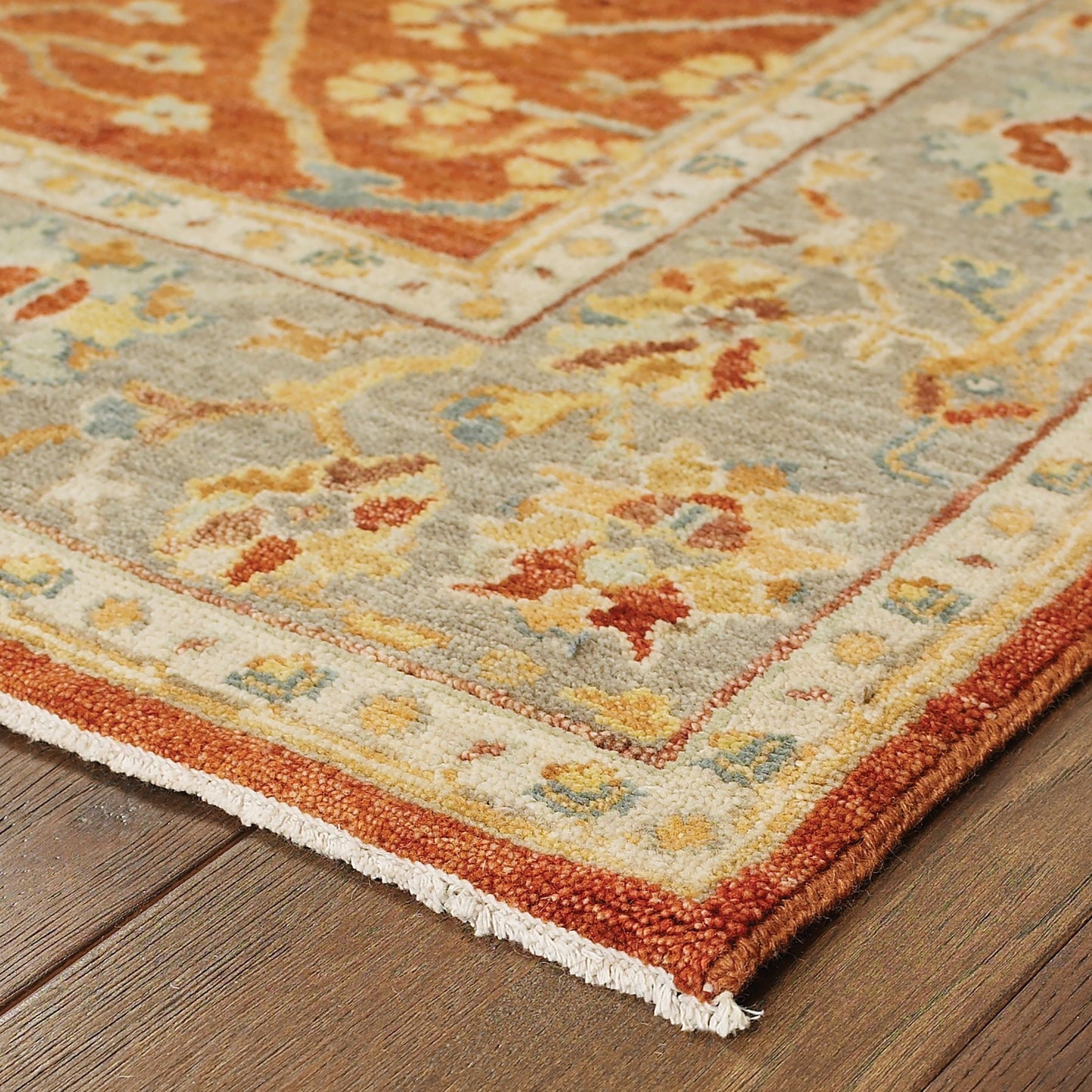 10' X 14' Red And Gray Wool Oriental Hand Knotted Area Rug-5
