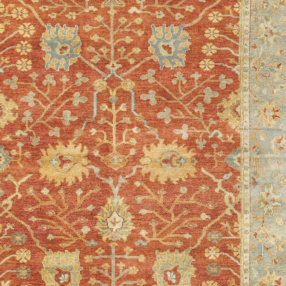 10' X 14' Red And Gray Wool Oriental Hand Knotted Area Rug-4