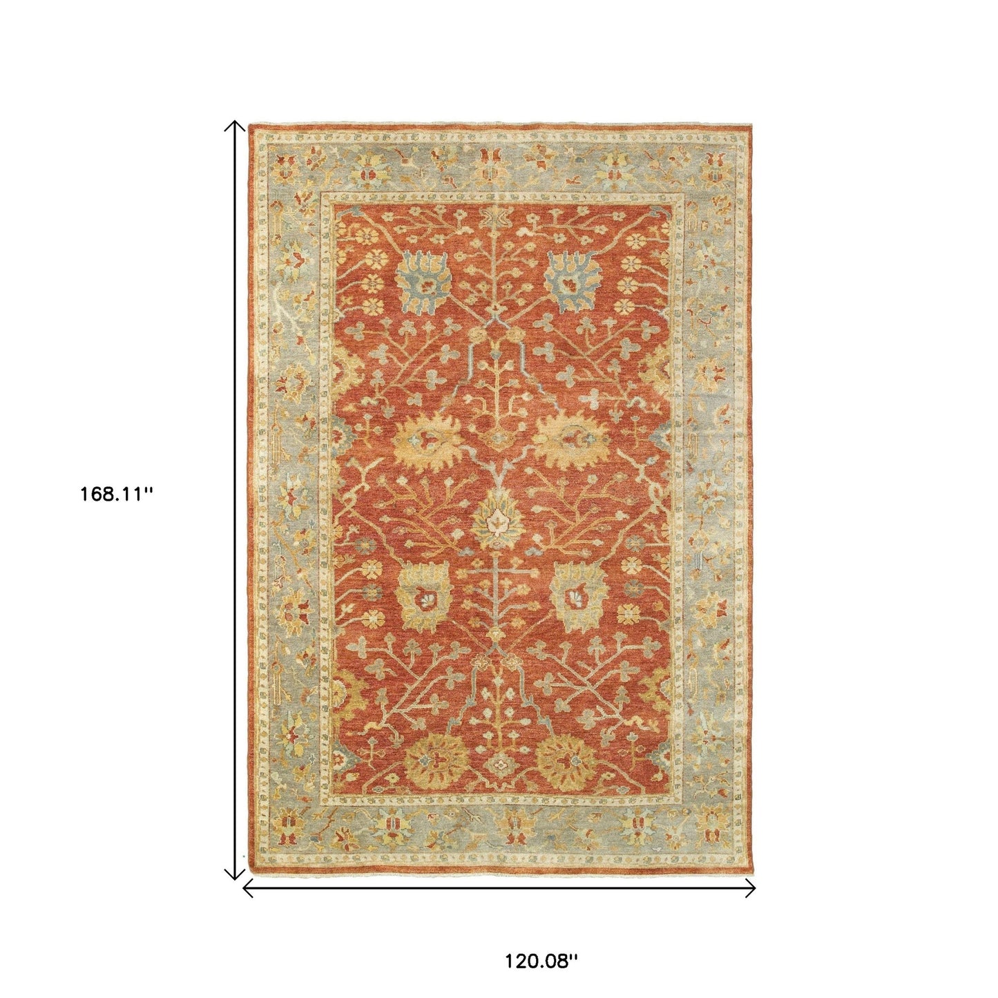 10' X 14' Red And Gray Wool Oriental Hand Knotted Area Rug-2