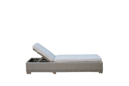 75" Brown Chaise Lounge With Beige Cushion-0