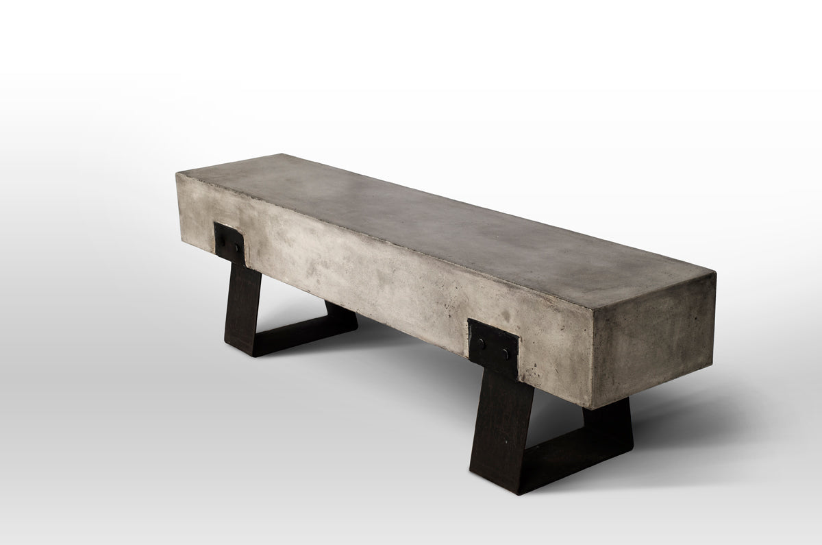 75" Gray and Black Metal and Concrete Indoor Outdoor Bench-5
