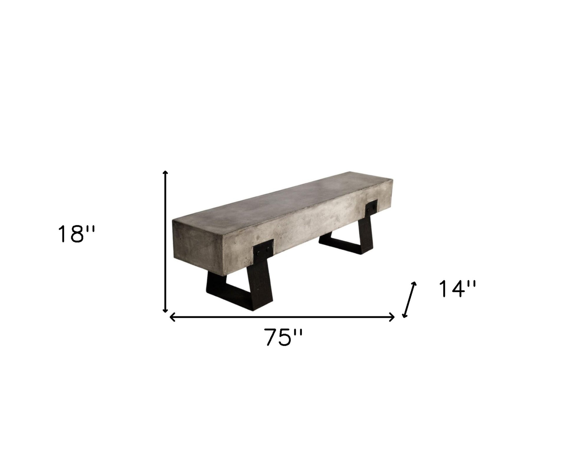 75" Gray and Black Metal and Concrete Indoor Outdoor Bench-8