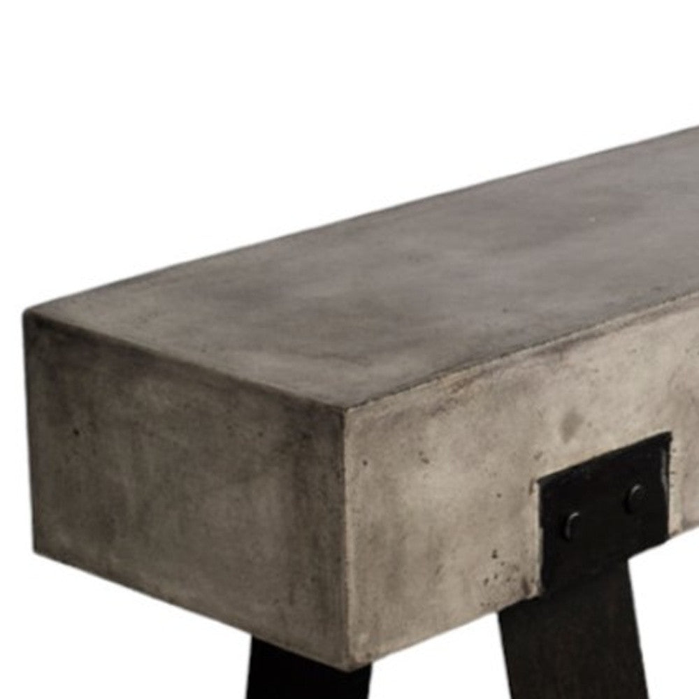 75" Gray and Black Metal and Concrete Indoor Outdoor Bench-3