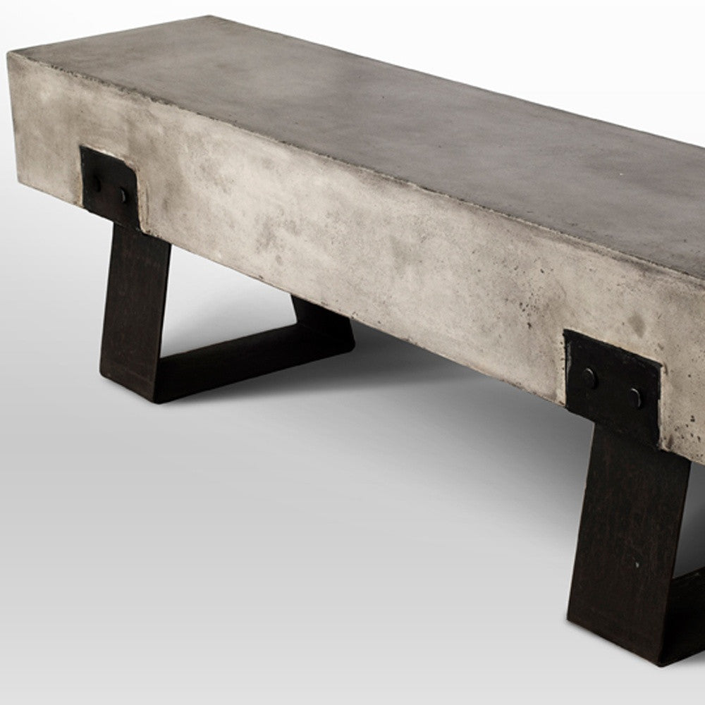 75" Gray and Black Metal and Concrete Indoor Outdoor Bench-6