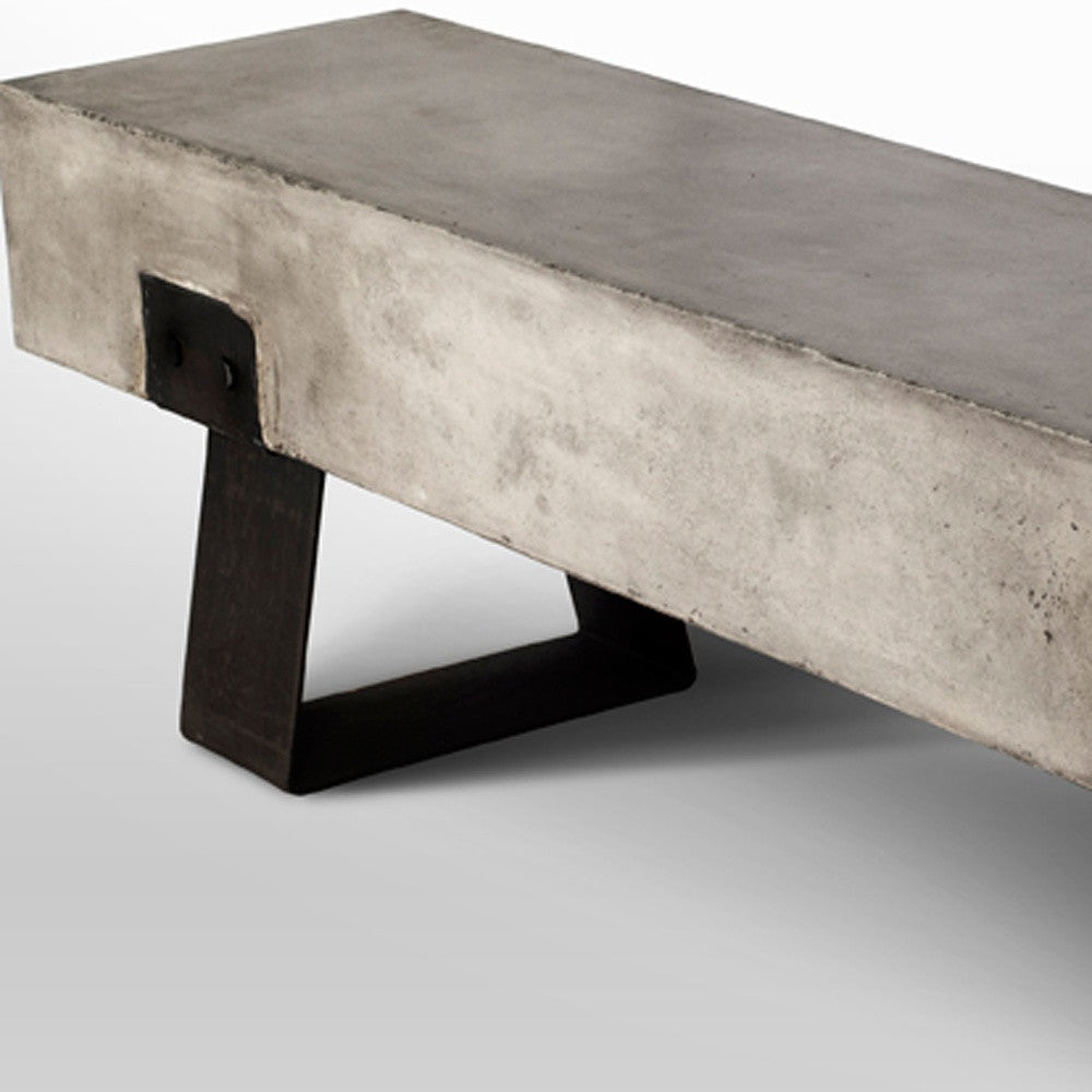 75" Gray and Black Metal and Concrete Indoor Outdoor Bench-7