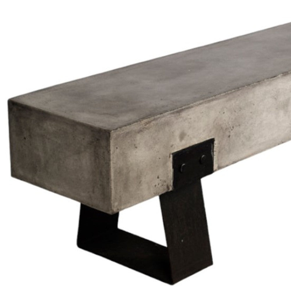 75" Gray and Black Metal and Concrete Indoor Outdoor Bench-4