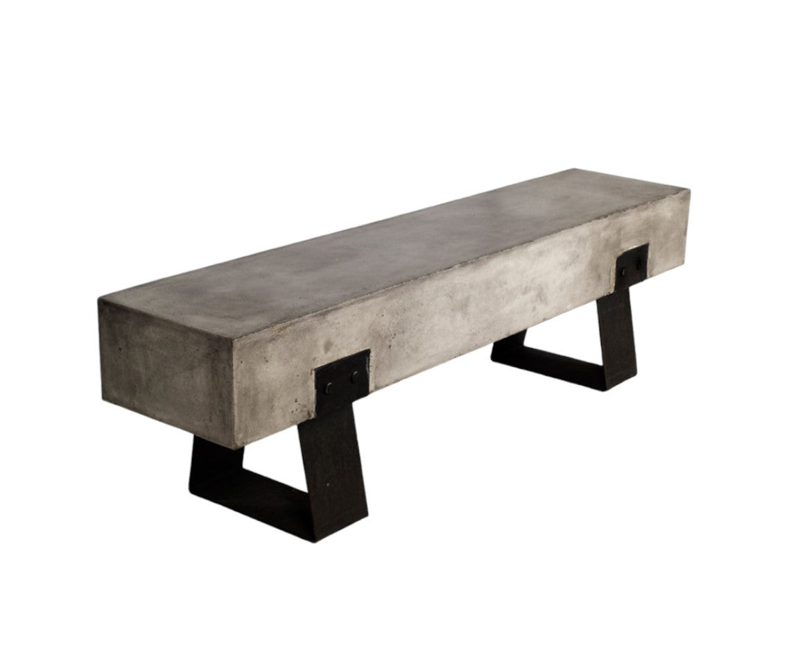 75" Gray and Black Metal and Concrete Indoor Outdoor Bench-2