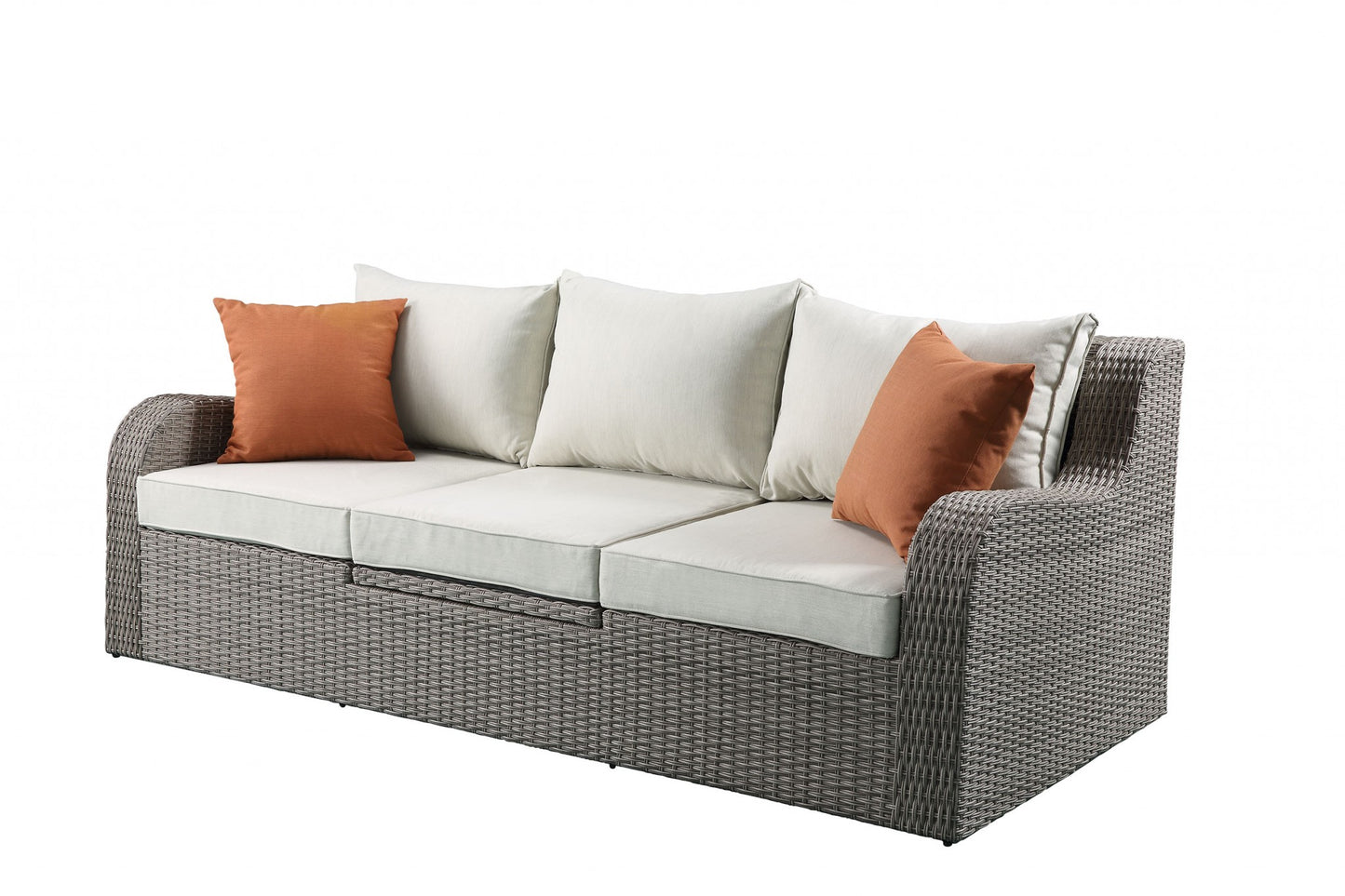 Three Piece Outdoor Gray Wicker Sectional Seating Group with Beige Cushions-2