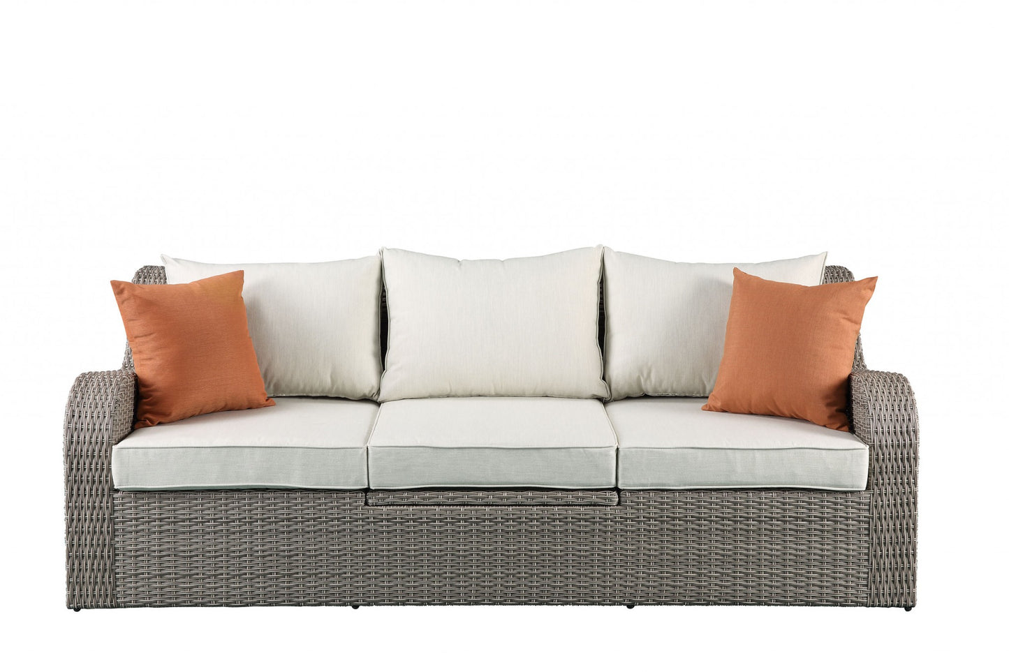 Three Piece Outdoor Gray Wicker Sectional Seating Group with Beige Cushions-3