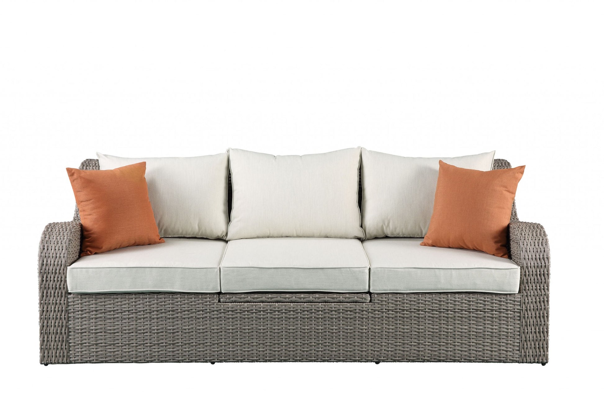 Three Piece Outdoor Gray Wicker Sectional Seating Group with Beige Cushions-3