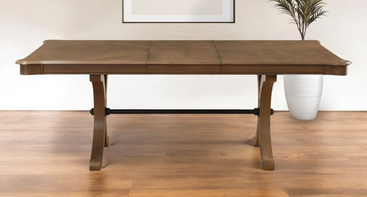 64" Brown Solid Wood Removable Leaf Trestle Base Dining Table-0