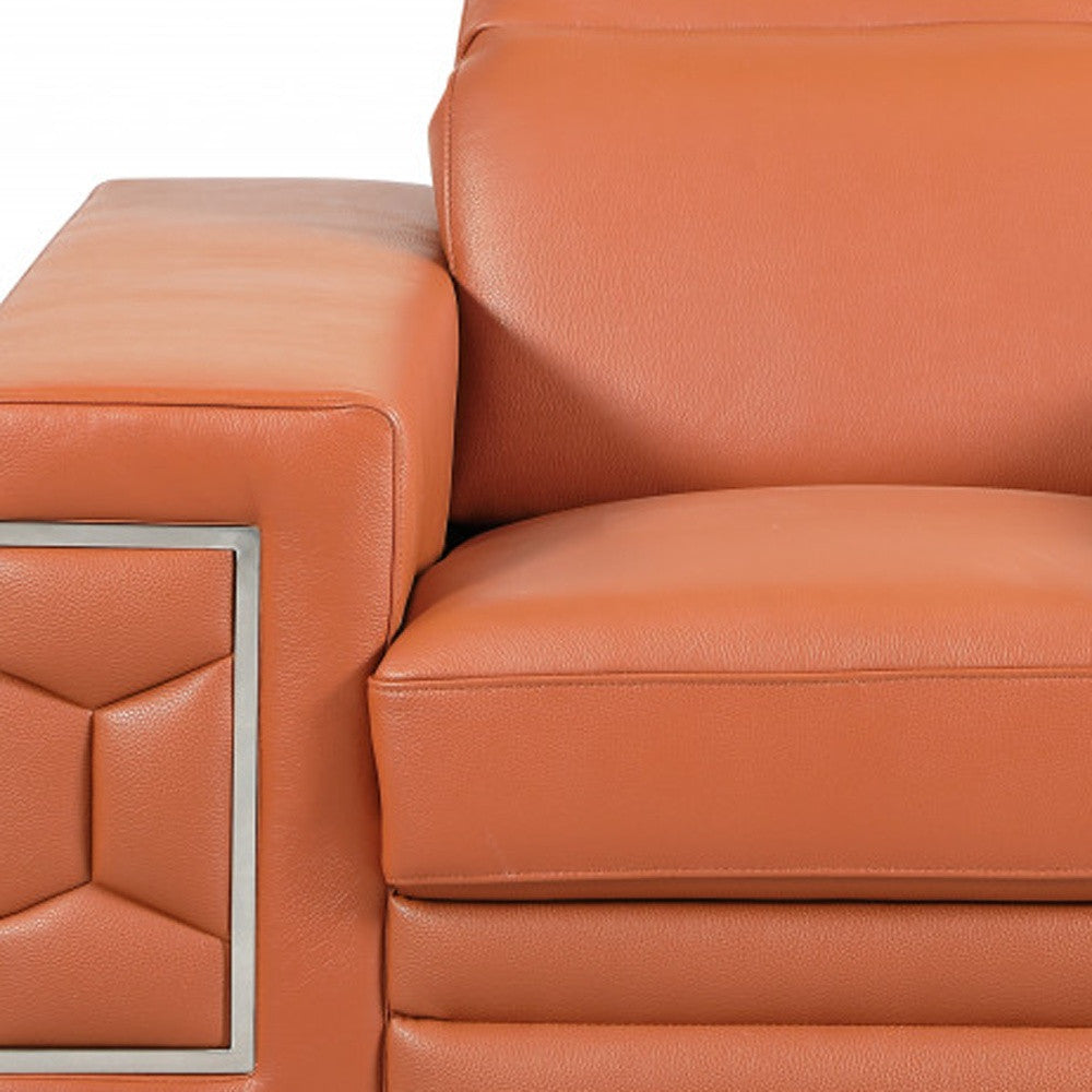 47" Brown And Silver Genuine Leather Arm Chair-6