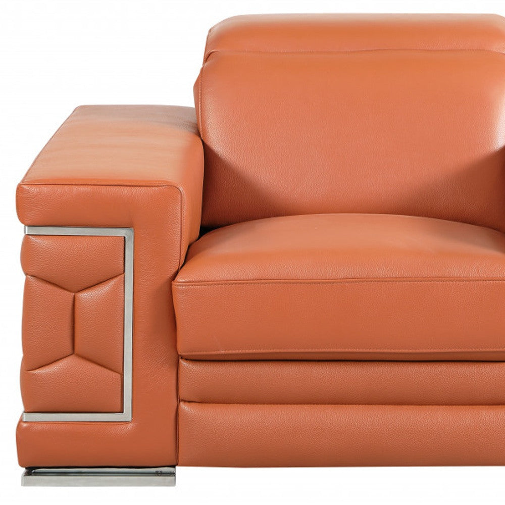 47" Brown And Silver Genuine Leather Arm Chair-7