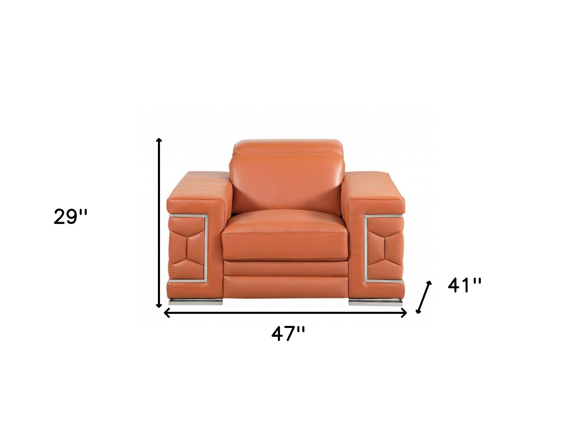 47" Brown And Silver Genuine Leather Arm Chair-8