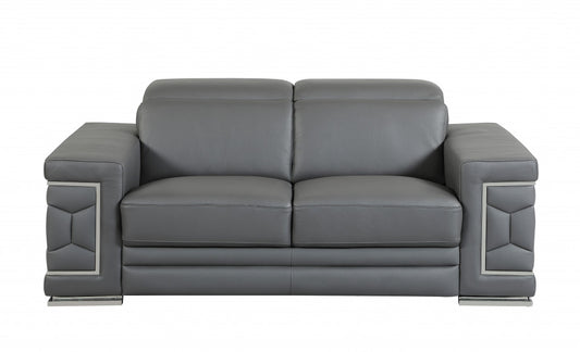 71" Gray And Silver Genuine Leather Love Seat-0