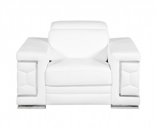 47" White And Silver Genuine Leather Arm Chair-0