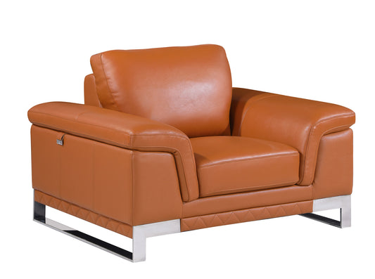 49" Brown And Silver Genuine Leather Arm Chair-0