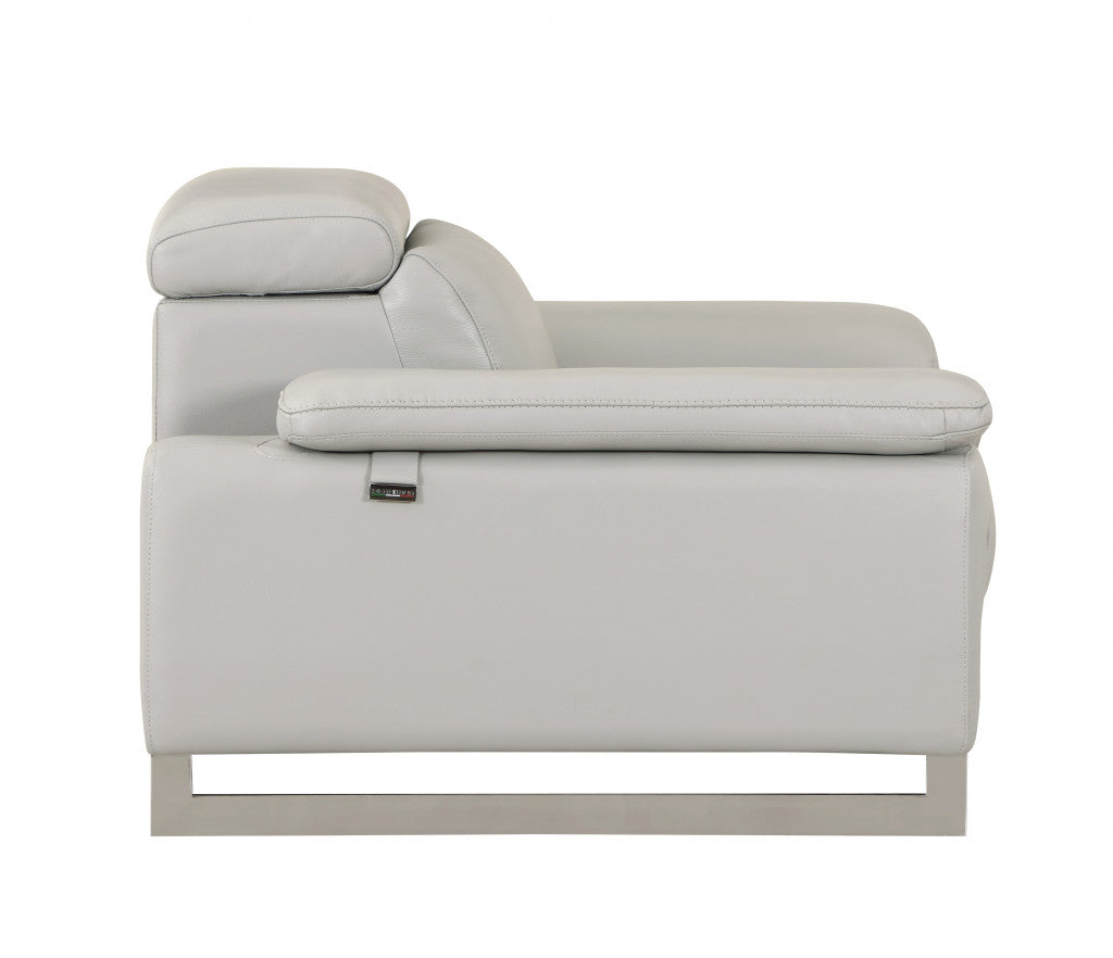 51" Gray And Silver Genuine Leather Chair and a Half-5