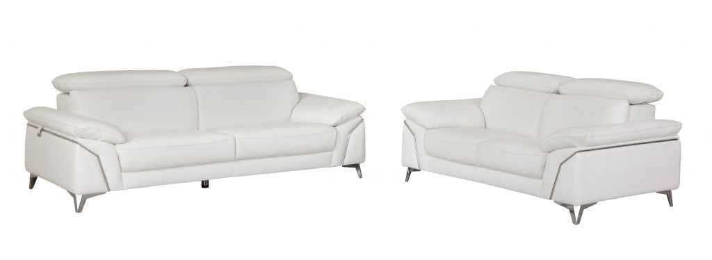 Two Piece Indoor White Italian Leather Five Person Seating Set-5