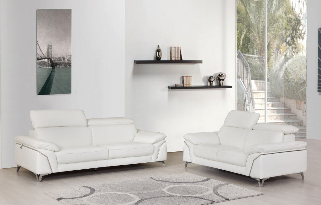 Two Piece Indoor White Italian Leather Five Person Seating Set-8