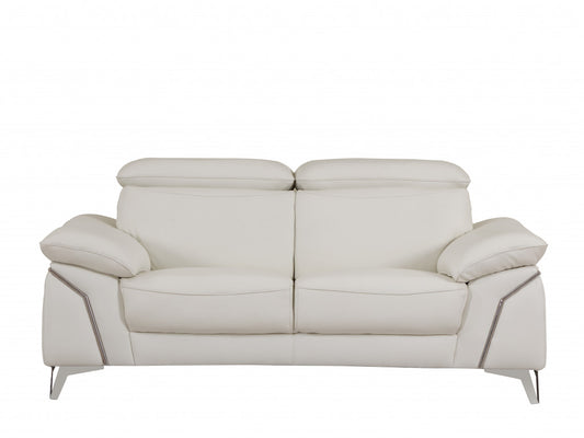 Two Piece Indoor White Italian Leather Five Person Seating Set-0