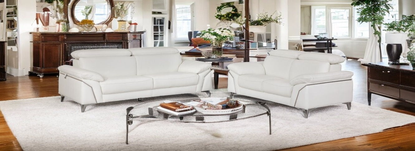 Two Piece Indoor White Italian Leather Five Person Seating Set-1
