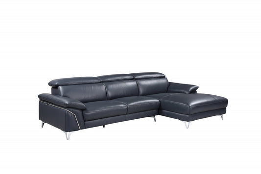 Navy Blue Italian Leather L Shaped Two Piece Sofa and Chaise Sectional-0