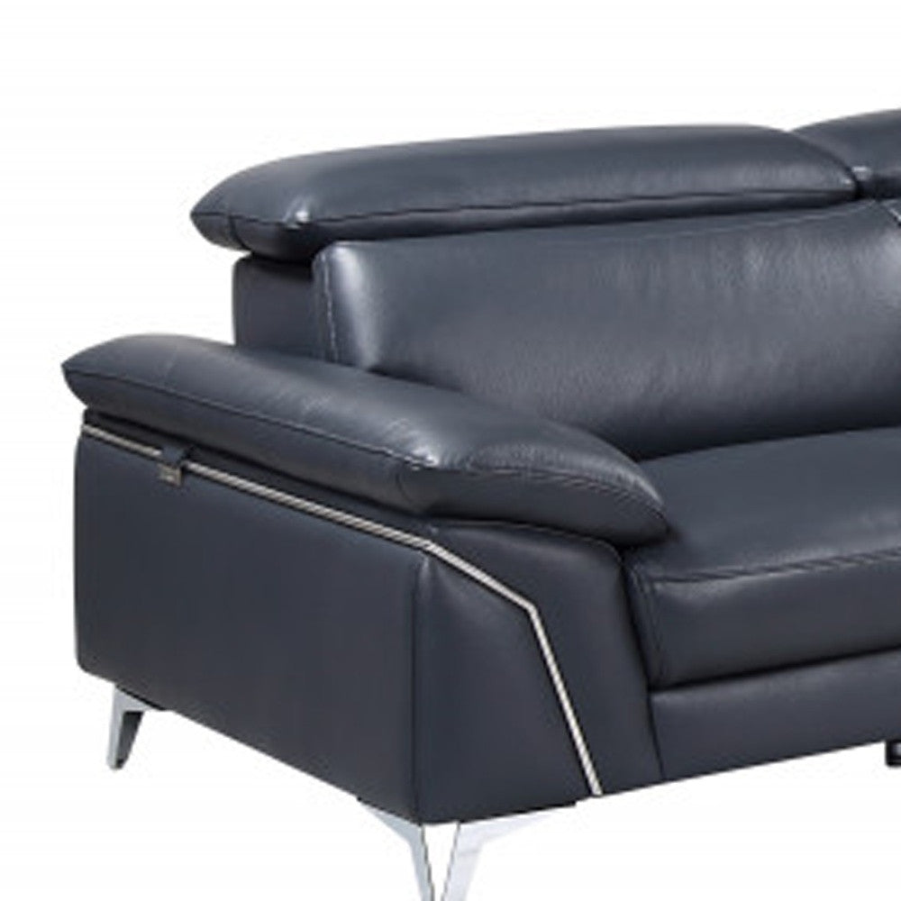 Navy Blue Italian Leather L Shaped Two Piece Sofa and Chaise Sectional-7
