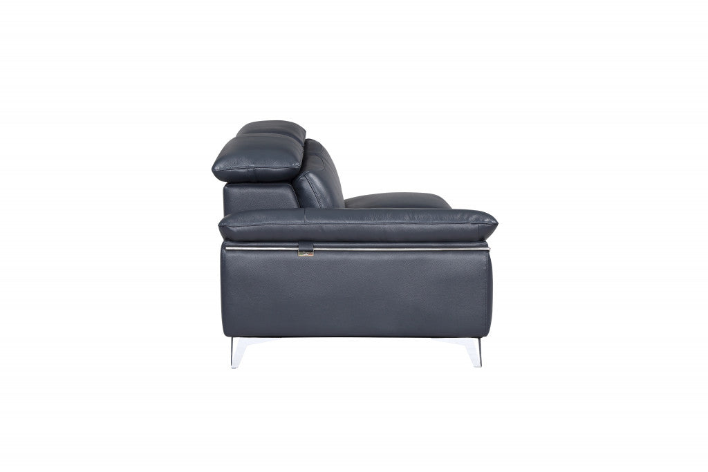 Navy Blue Italian Leather L Shaped Two Piece Sofa and Chaise Sectional-2