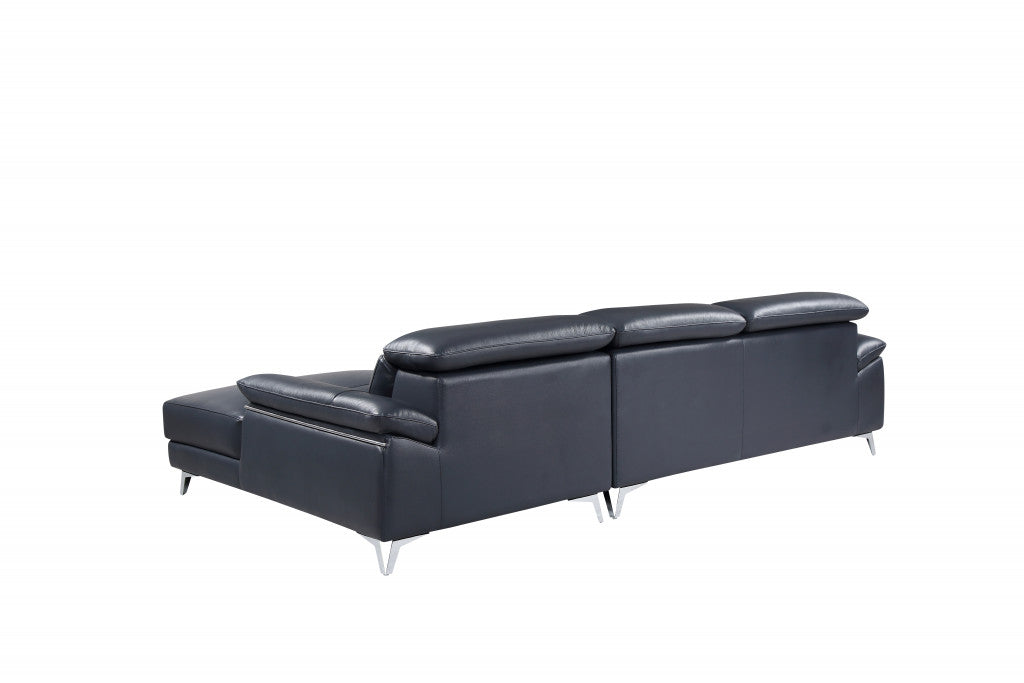 Navy Blue Italian Leather L Shaped Two Piece Sofa and Chaise Sectional-3