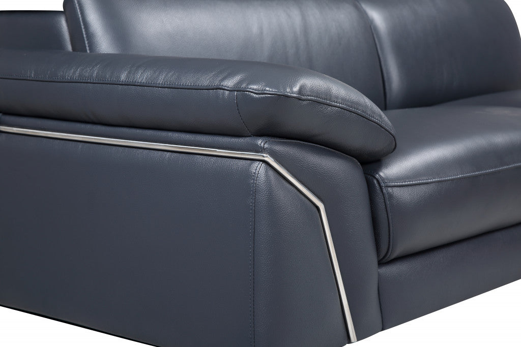 Navy Blue Italian Leather L Shaped Two Piece Sofa and Chaise Sectional-5