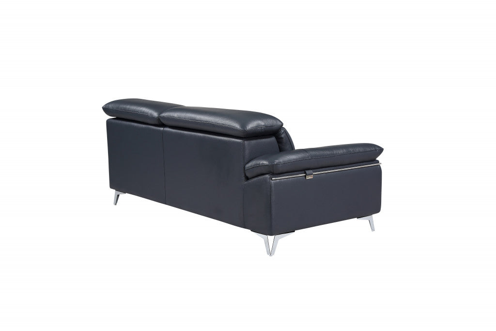 Navy Blue Italian Leather L Shaped Two Piece Sofa and Chaise Sectional-4